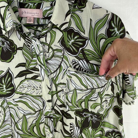 PHILOSOPHY Button Down Womens S Cropped Hawaiian Print Beach Vacation Resort - Picture 2 of 11